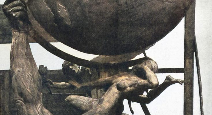 Riesenglobus für die deutsche Abteilung der Pariser Weltausstellung. Modelliert von E. Wenck. In Erz getrieben von O. Bommer