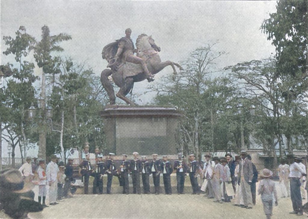 Aus friedlichen Tagen - Unteroffiziere der deutschen Marine am Bolivardenkmal zu Caracas