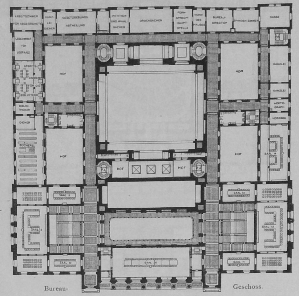 Berliner Neubauten 89 - Das neue Abgeordnetenhaus des preussischen-Landtages - Grundriss Bureau-Geschoss
