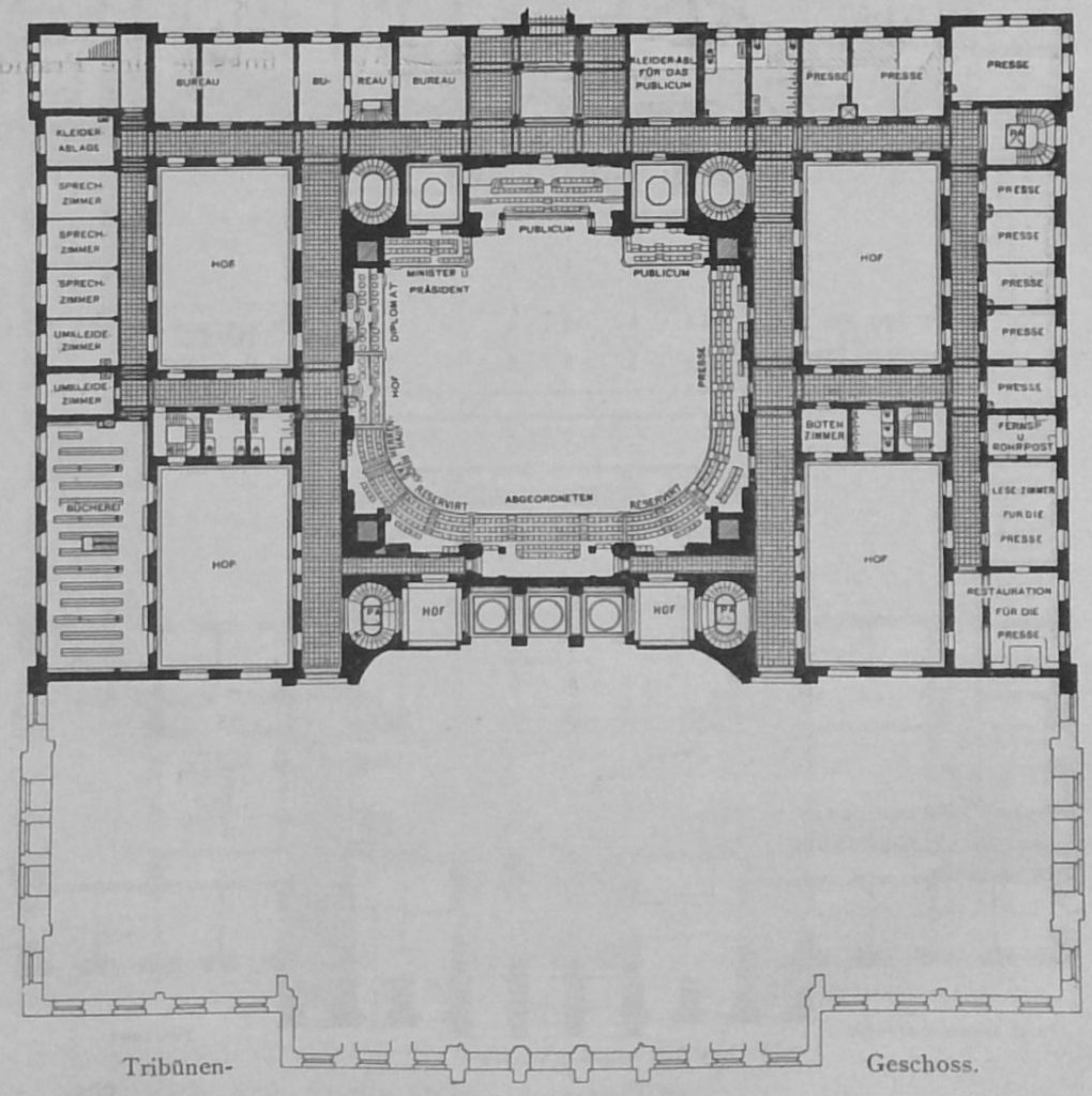 Berliner Neubauten 89 - Das neue Abgeordnetenhaus des preussischen-Landtages - Grundriss Tribünen-Geschoss