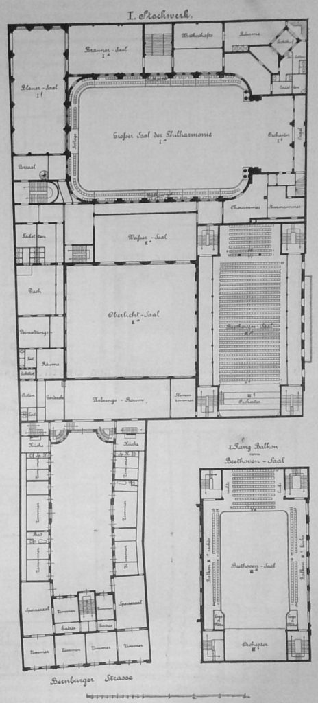 Berliner Neubauten 91 - Die Erweiterungsbauten der Philharmonie, Grundriss des I. Obergeschosses