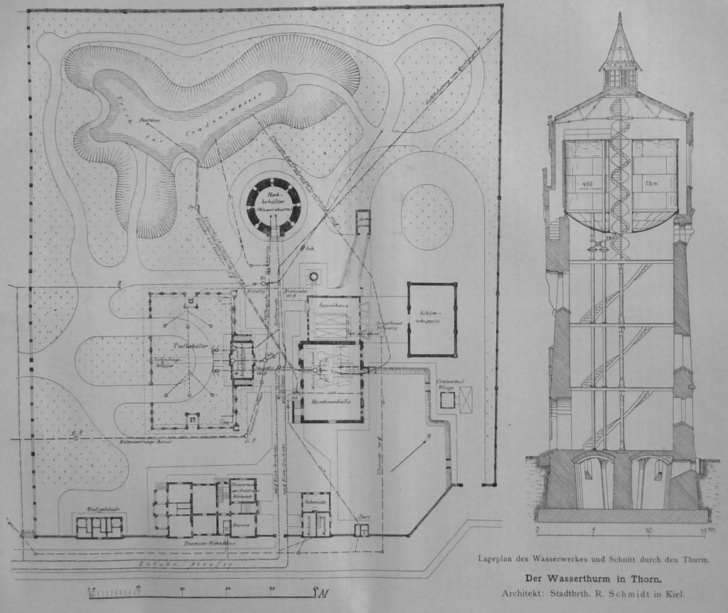 Der Wasserthurm in Thorn - Lageplan und Schnitt