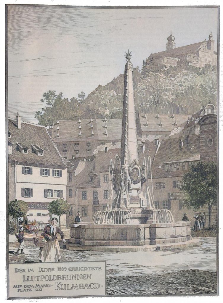 Der im Jahre 1899 errichtete Luitpoldbrunnen auf dem Marktplatz zu Kulmbad