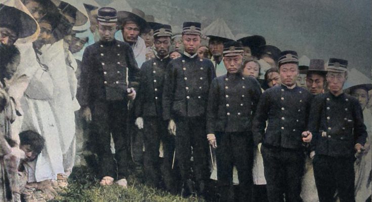 Die Japaner auf Korea. Armeegendarmen auf der japanischen Konzession zu Fusan