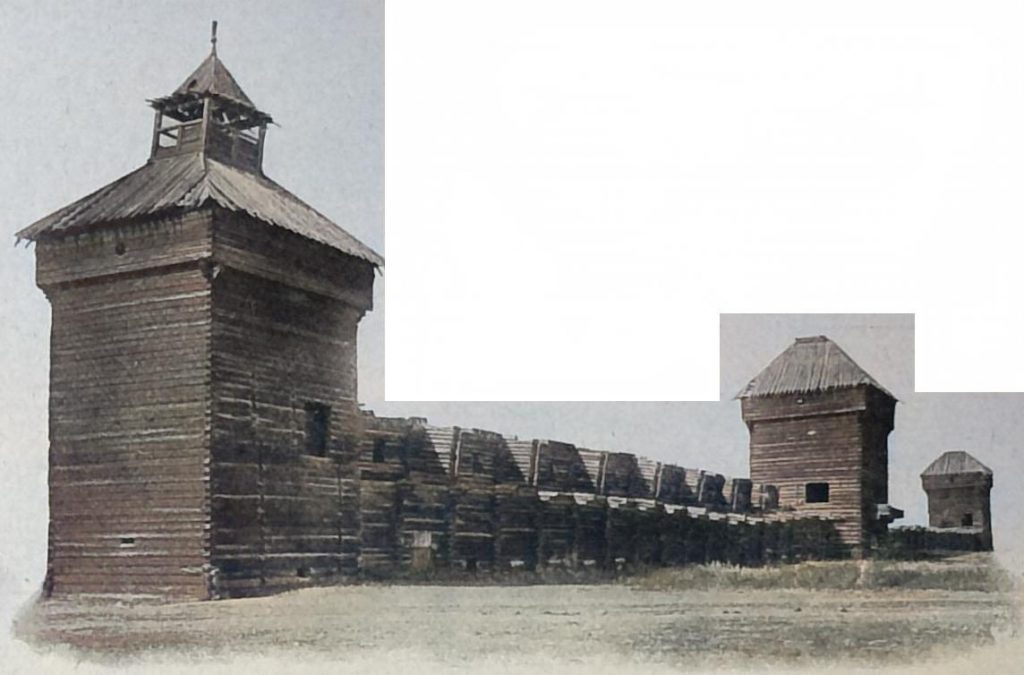 Eine sibirische Holzfestung (Ostrog), vor 300 Jahren bei Irkutsk angelegt