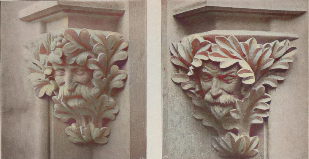 Kragsteine an den inneren Laibungsflächen der Portal-Oeffnungen mit den Bildnissen des Dombaumeisters Tornow und des Dombildhauers Dujadin