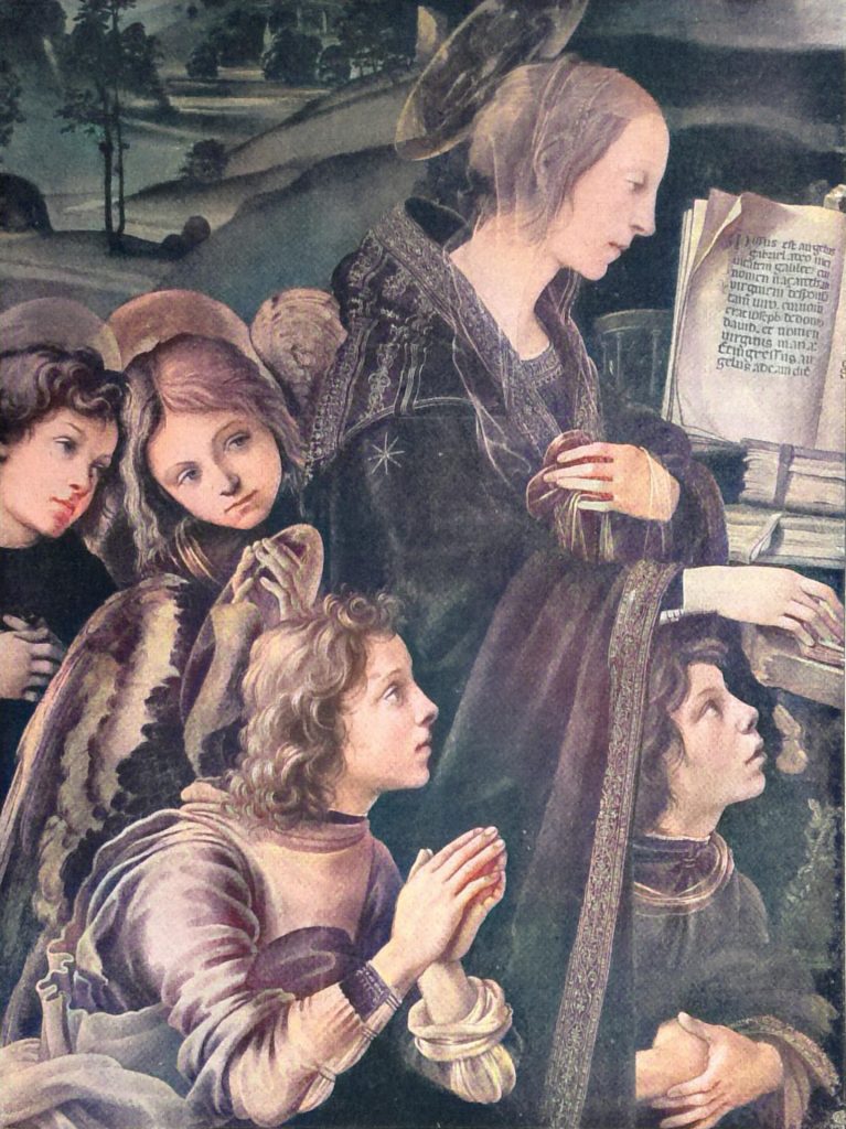 Madonna. S. Bernado besuchend. Von Filippino Lippi. Badiakirche in Florenz
