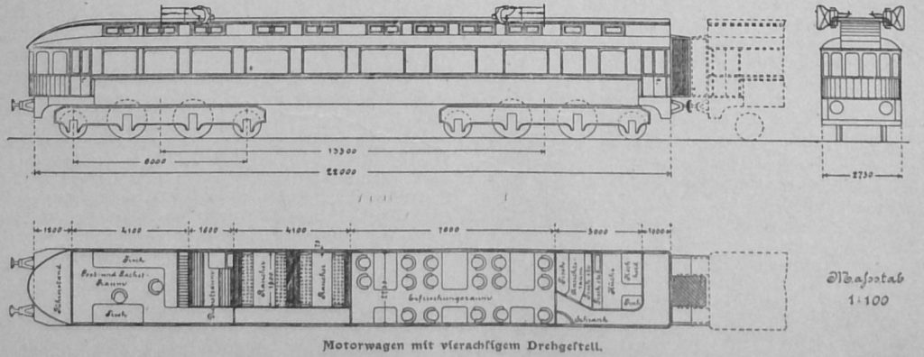 Motorwagen mit vierachsigem Drehgestell
