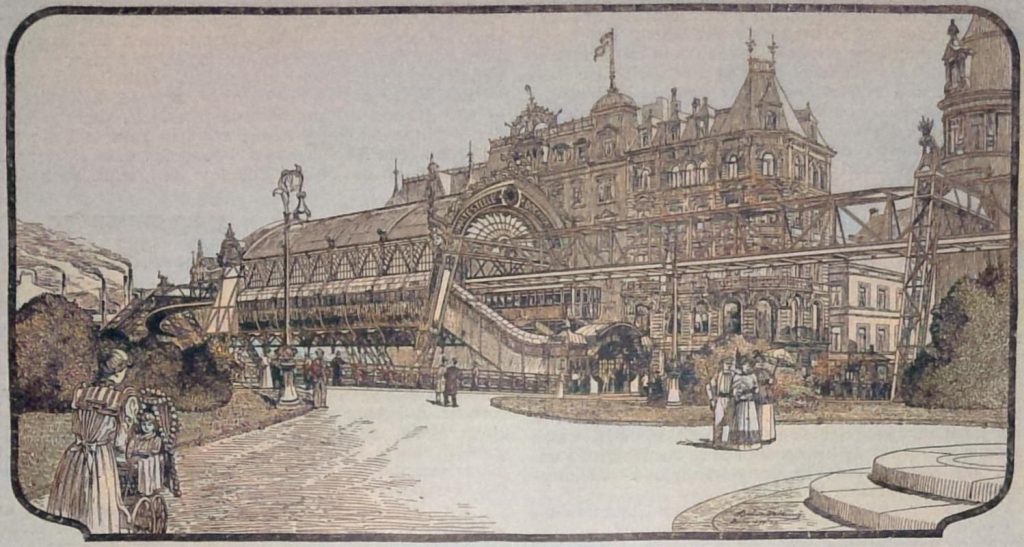 Die Schwebebahn Barmen-Eilberfeld-Vohwinkel. Haltestelle Döppersberg. - Architekt Bruno Möhring in Berlin