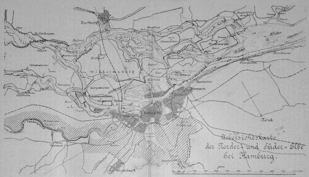 Uebersichtskarte der Norder- und Süder-Elbe bei Hamburg