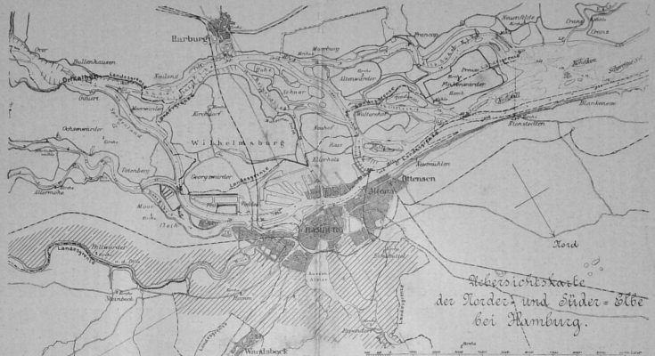 Uebersichtskarte der Norder- und Süder-Elbe bei Hamburg