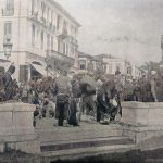 Zu den Balkanwirren - Zur Deportation verurteilte verdächtige Bulgaren werden in Saloniki zum Hafen transportiert