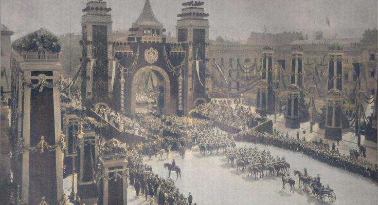 Die Einzugspforte für Kaiser Franz Josef I. von Oesterreich auf dem Pariser Platz in Berlin. Architekt Ludwig Hoffmann in Berlin