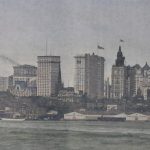 Gruppe von Riesenhäusern in der City und am Hafen von New-York