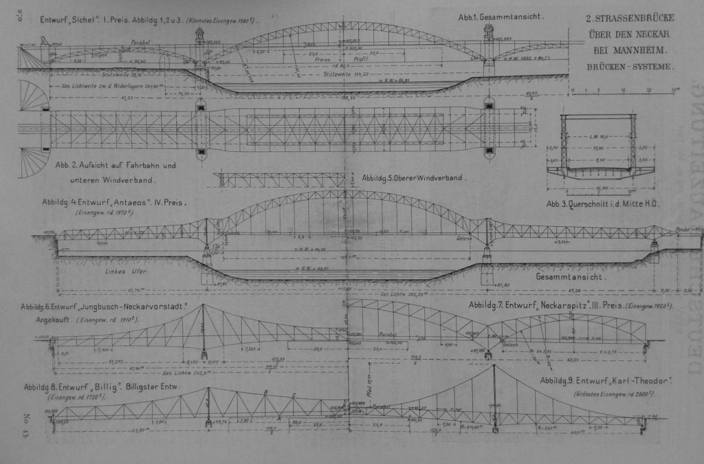 2. Strassenbrücke über den Neckar bei Mannheim. Brücken-Systeme