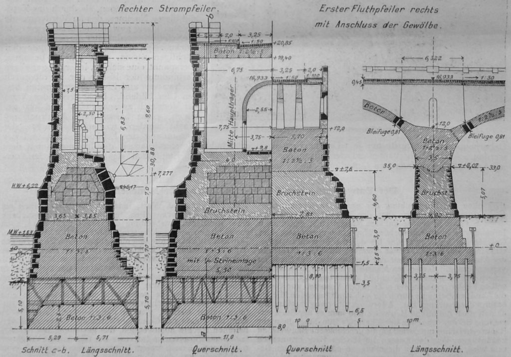 Abbildg. 8. Einzelheiten der Strompfeiler und der Fluthbrücke
