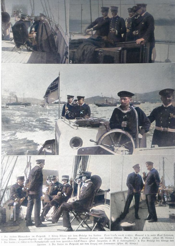 Augenblicksbilder von der Mittelmeerfahrt des Kaisers mit König Alfons von Spanien in Vigo