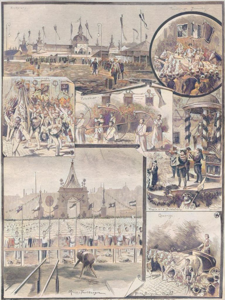 Bilder vom VII. deutschen Turnfest in München. Originalzeichnung von Fritz Bergen