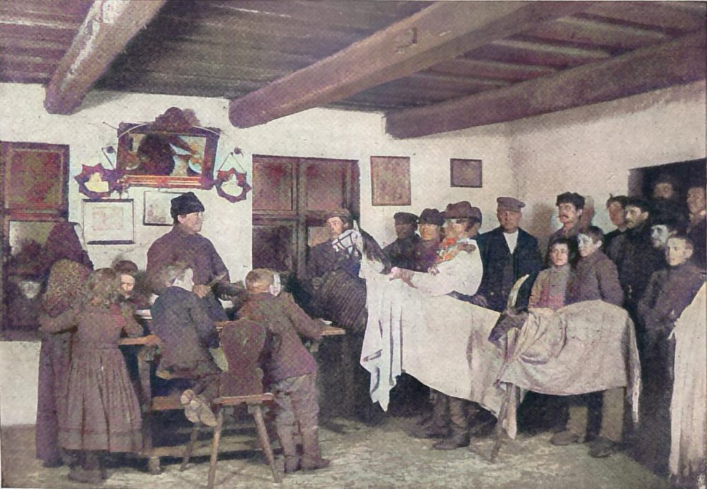Ein alter Silvesterbrauch im Masurenland. Umzug von Haus zu Haus mit Pferd und Ziege