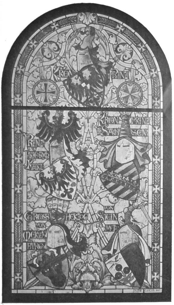 Fenster aus der Kaiser Wilhelm-Gedächniskirche in Berlin. Aus dem Atelier von Prof. Fritz Geiges in Freiburg i. Br. Wappenfesnter der deutschen Heerführer