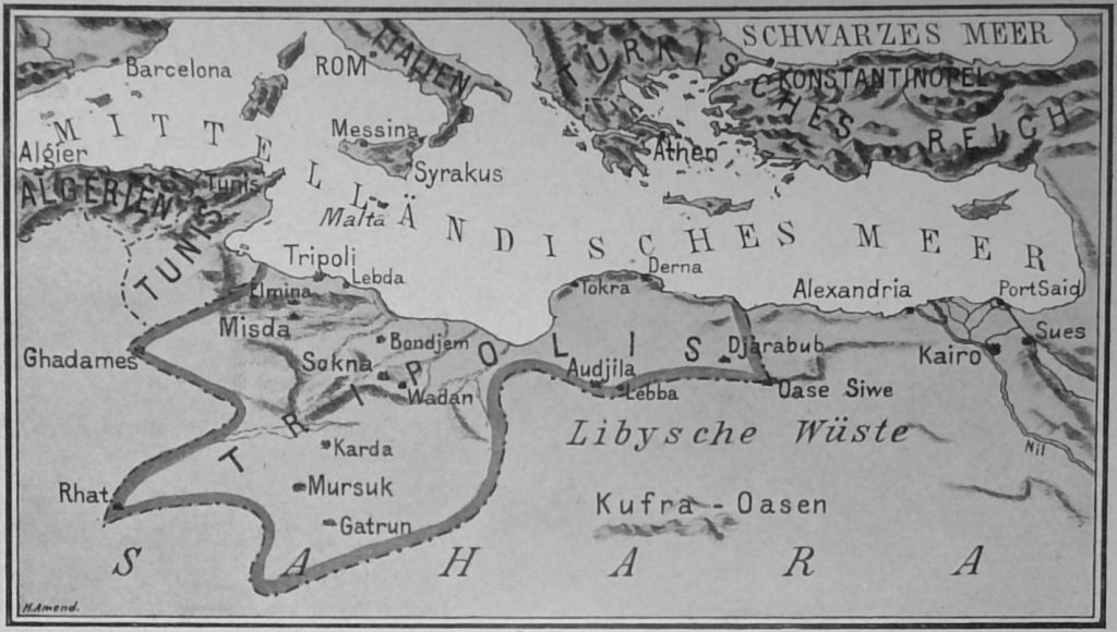 Gesamtansicht des italienisch-türkischen Streitobjekts. Für das Universum gezeichnet von H. Amend