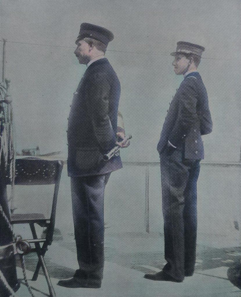 Kaiser Wilhelm und König Alfons von Spanien in Vigo. Die Monarchen auf der Jacht Giralda. - Phot. Afenjo