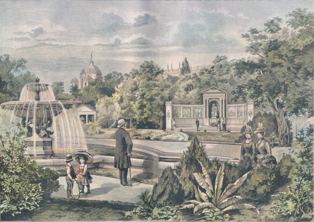 Das Grillparzer-Denkmal in Wien. Originalzeichnung von Th. Fischbacher