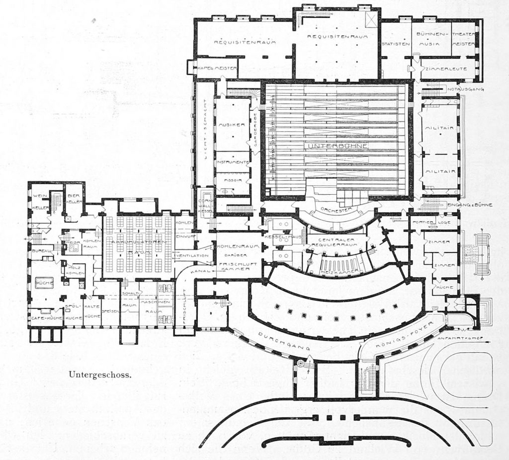 Das Prinz-Regenten-Theater in München. Arch. Heilmann & Littmann in München. Untergeschoss