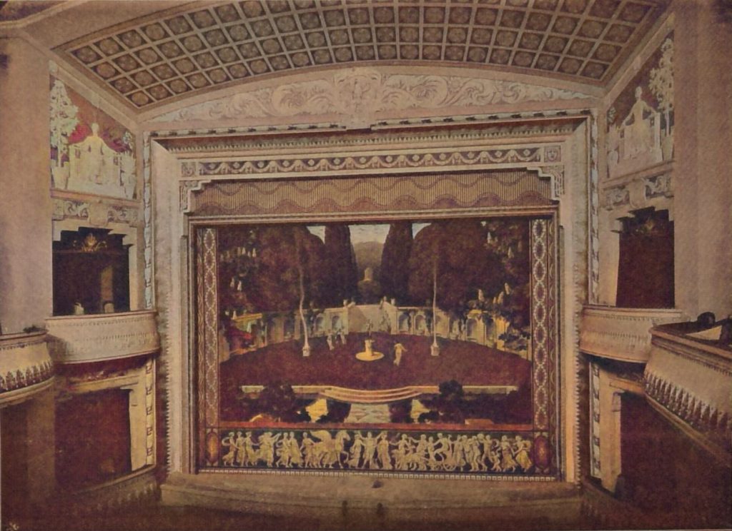 Das neue Stadttheater in Meran. Ansicht der Bühne und des Prosceniums. - Architekt Martin Dülfer in München