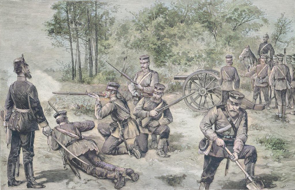 Die Uniformirung des deutschen Landsturmes. Nach einer Originalskizze von E. Hofang