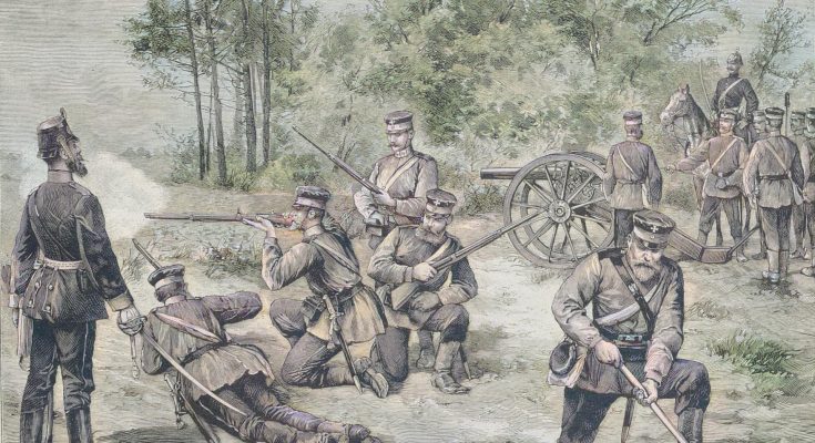 Die Uniformirung des deutschen Landsturmes. Nach einer Originalskizze von E. Hofang