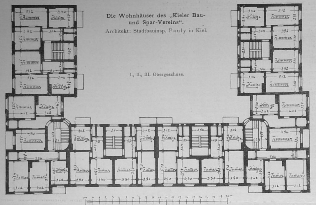 Die Wohnhäuser des Kieler Bau- und Spar-Vereins. Architekt Stadtbauinsp. Pauly in Kiel. I., II., III. Obergeschoss