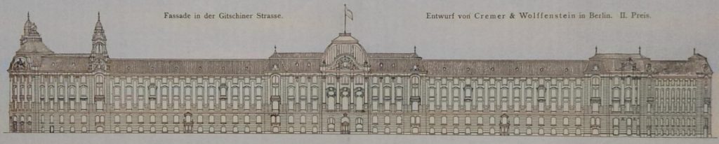 Entwurf von Cremer & Wolffenstein. 2. Preis. Fassade in der Gitschiner Strasse