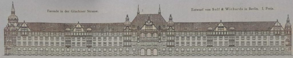Entwurf von Solf & Wichards in Berlin. 1. Preis. Fassade in der Gitschiner Strasse