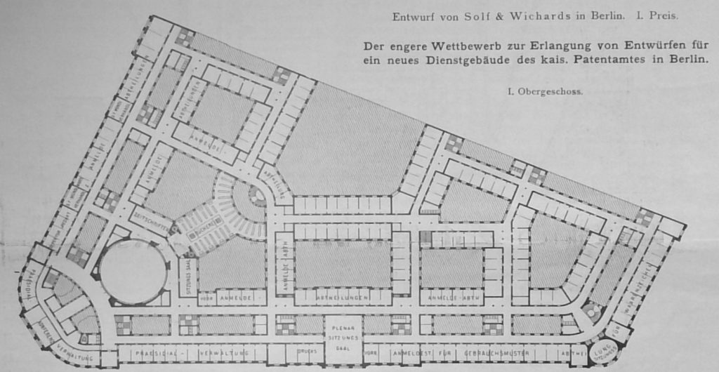 Entwurf von Solf & Wichards in Berlin. 1. Preis. I. Obergeschoss