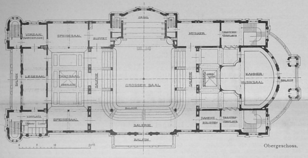 Entwurf zu einem Saalbau in Heidelberg. Architekten Henkenhaf & Ebert in Heidelberg - Obergeschoss