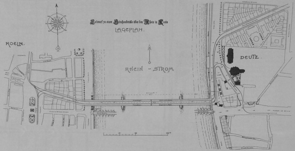 Entwurf zu einer Strassenbrücke über den Rhein in Köln - Lageplan