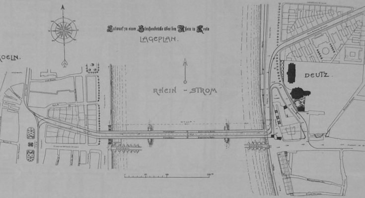 Entwurf zu einer Strassenbrücke über den Rhein in Köln - Lageplan