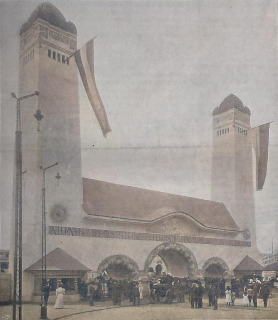 Haupteingang zur internationalen Ausstellung für Feuerschutz und Feuerrettungswesen in Berlin. Arch. H. Jansen u. W. Müller in Berlin