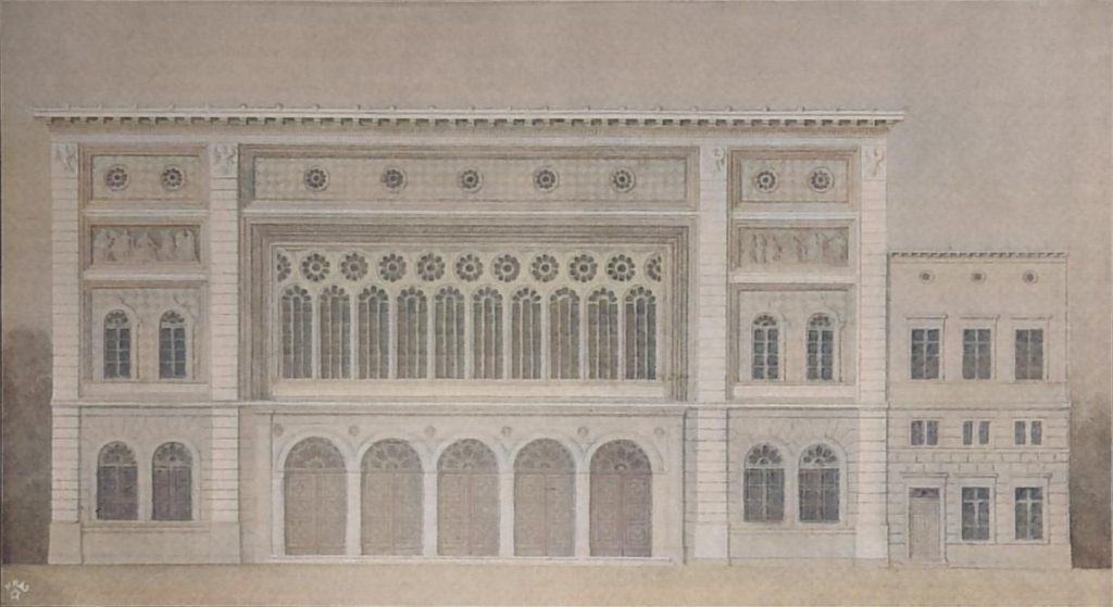 Wettbewerbs-Entwurf für die Börse in Frankfurt a. M. 1840. Achitekt Eduard Knoblauch.