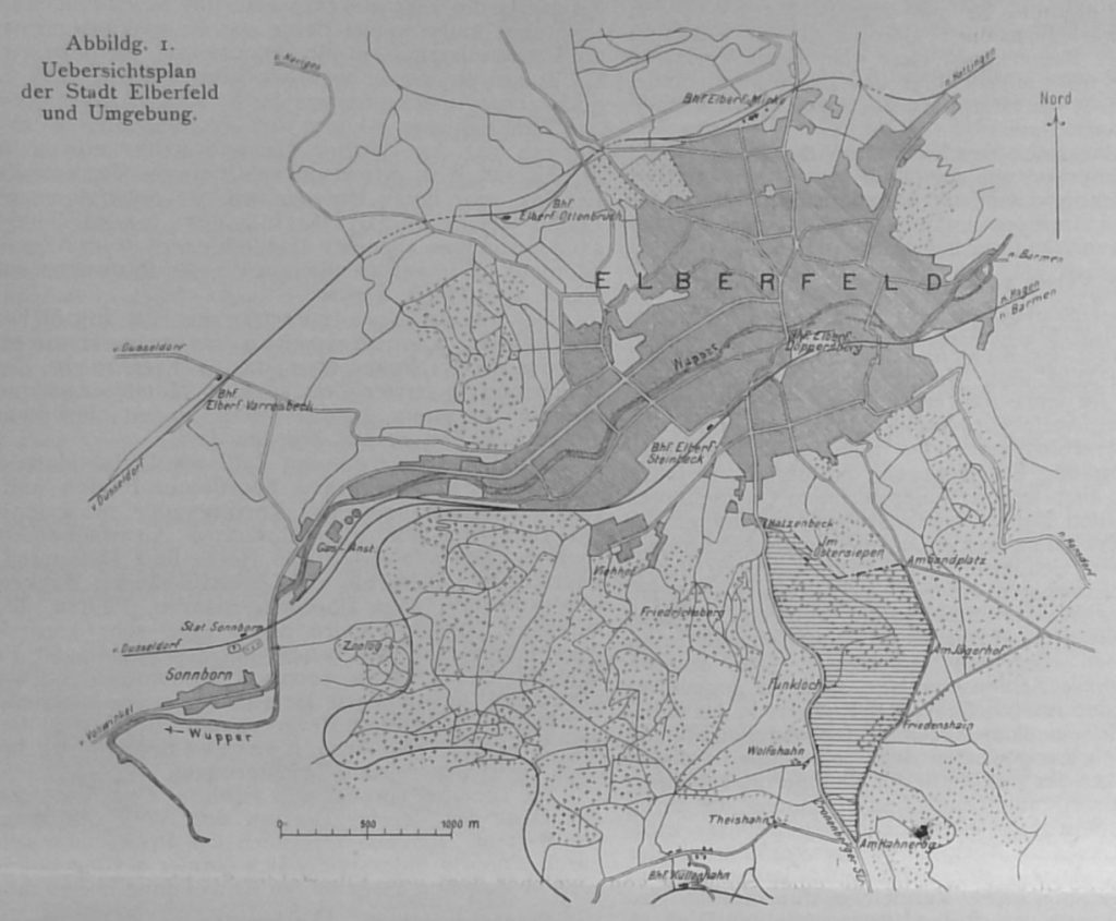 Abbildg. 1. Uebersichtsplan der Stadt Elberfeld und Umgebung