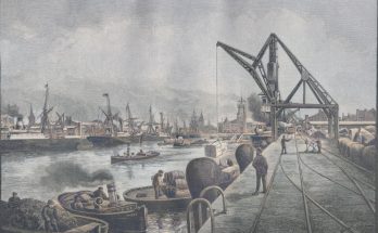 Der Freihafen in Bremen. Originalzeichnung von W. Stöwer